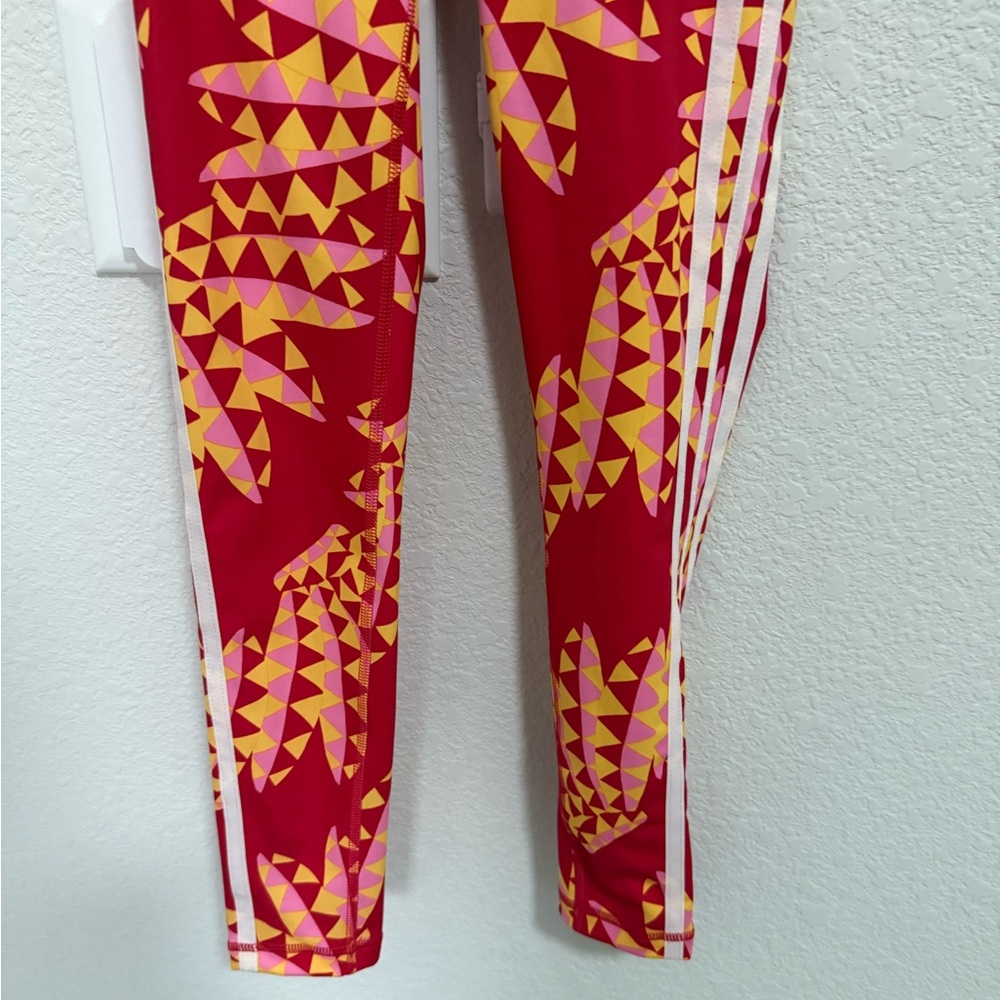 FARM Rio x Adidas Psychedelic Wave 7/8 High Waist Leggings Tomato Red Yellow XS - Picture 5 of 10